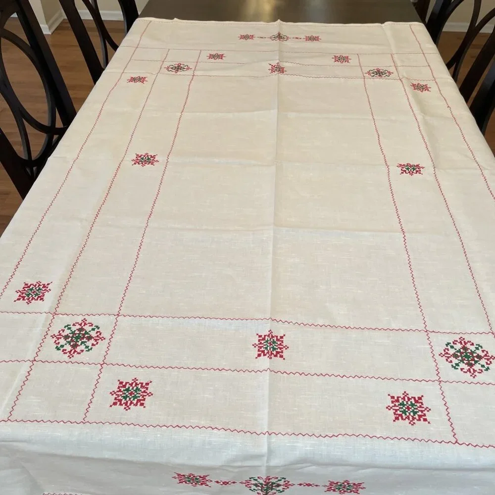 Vintage Handmade Embroidered Tablecloth 66x56